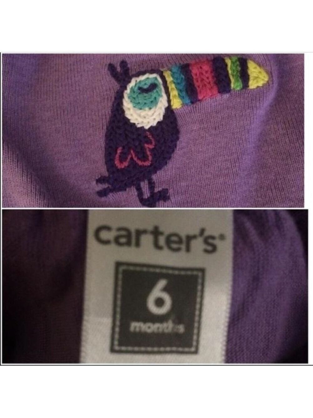 CARTER’S Purple Bird Skirt Set 6 months - Picture 3 of 3